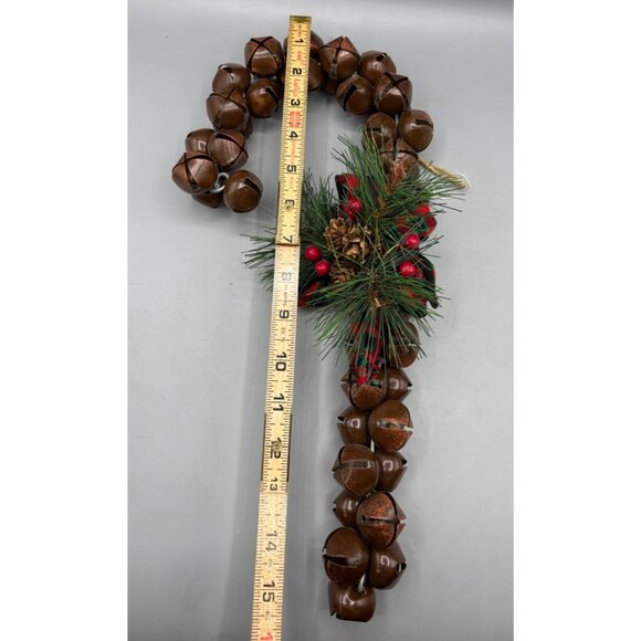 Candy Cane Christmas Jingle Bell Decoration‎ W/ Pinecone & Berry Accent 15" Tall - Picture 5 of 5